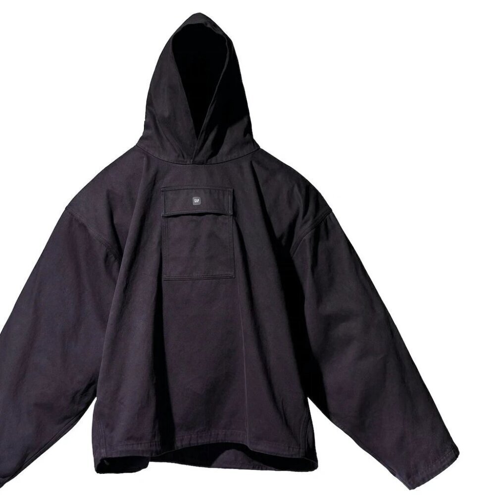 Yeezy Gap Sateen Anorak Pullover Hooded Oversized Jacket Black #C24212